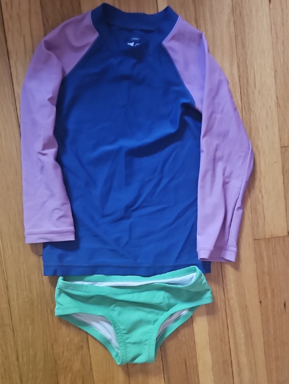 Primary Navy & Lavender Long-Sleeve Rashguard with Mint Bikini Bottoms